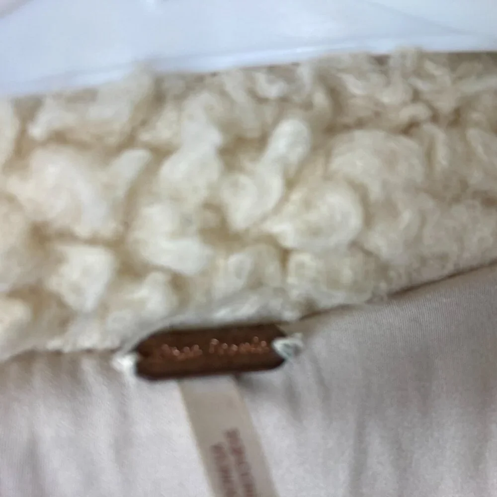 Free People Women Sz S Ivory So Soft Sherpa Oversized Teddy Button Down Pea Coat - Picture 5 of 9